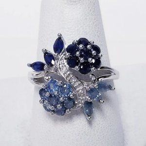 14K White Gold 1.5 cttw Kanchanaburi & Platinum Sapphires/pave diamonds